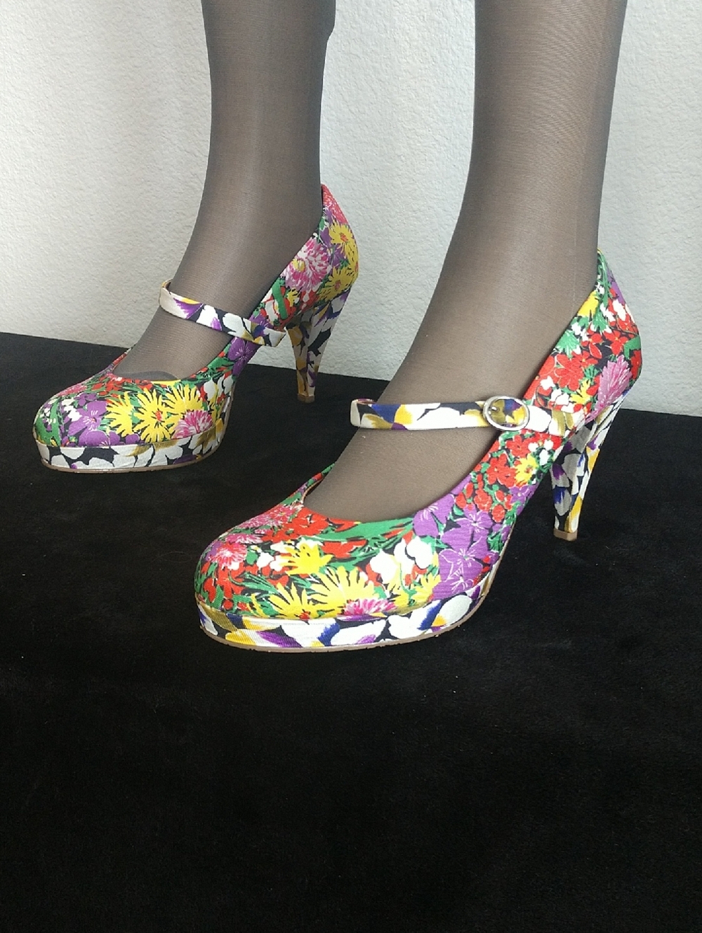 Miss Albright Floral Mary Jane Heels in Red, Purple, Yellow, Green